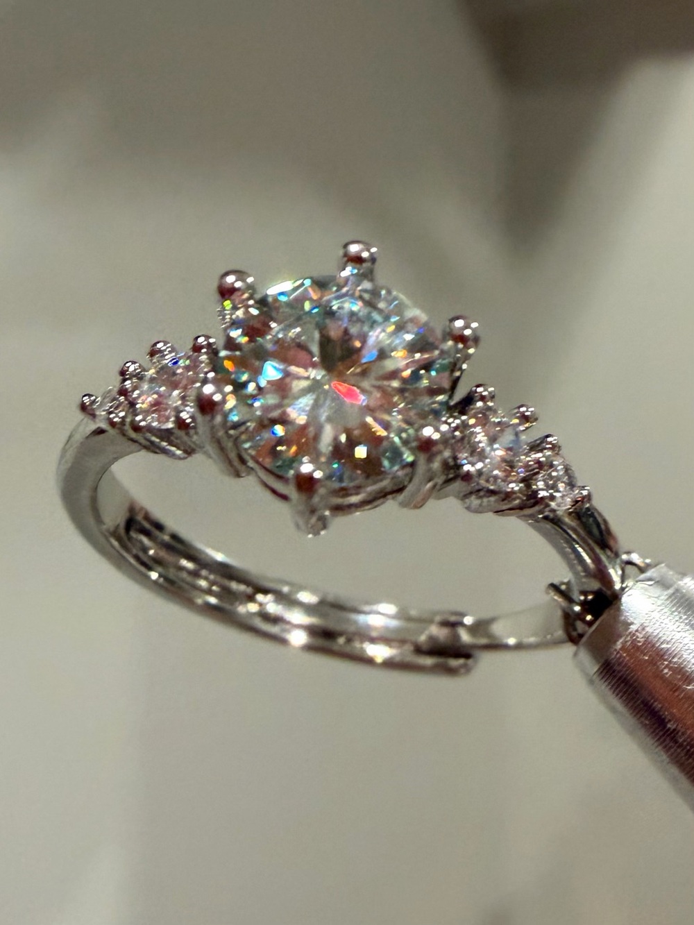 1.0CT Light Blue GRA MOISSANITE Ring. Adjustable Ring Sizes 6-9 Sterling Silver